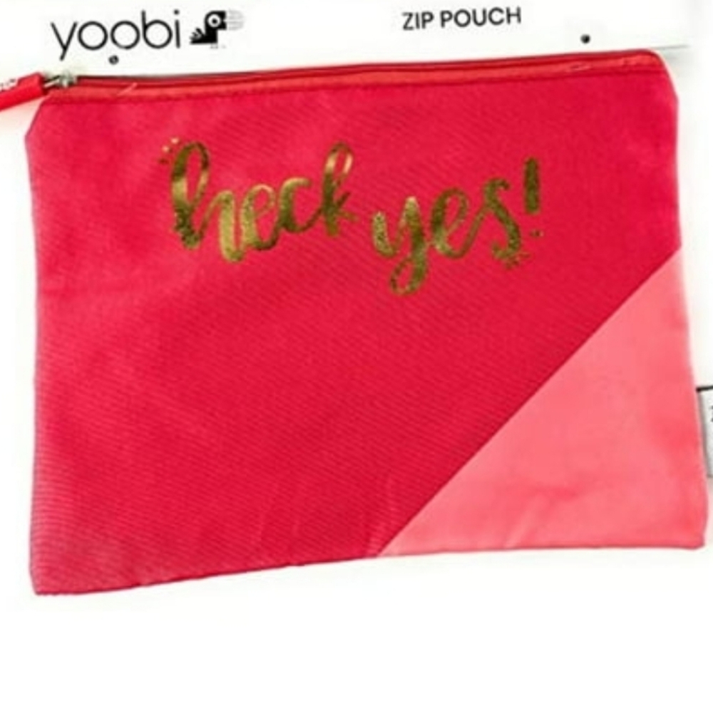 Yoobi Heck Yes! Zipper Pouch - Coral Pink Size 9 x 6